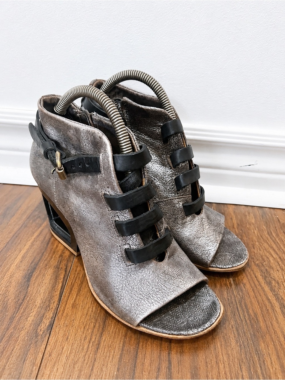 A.S.98 Metallic Leather Peep-Toe Booties – Made in Italy Sz 39